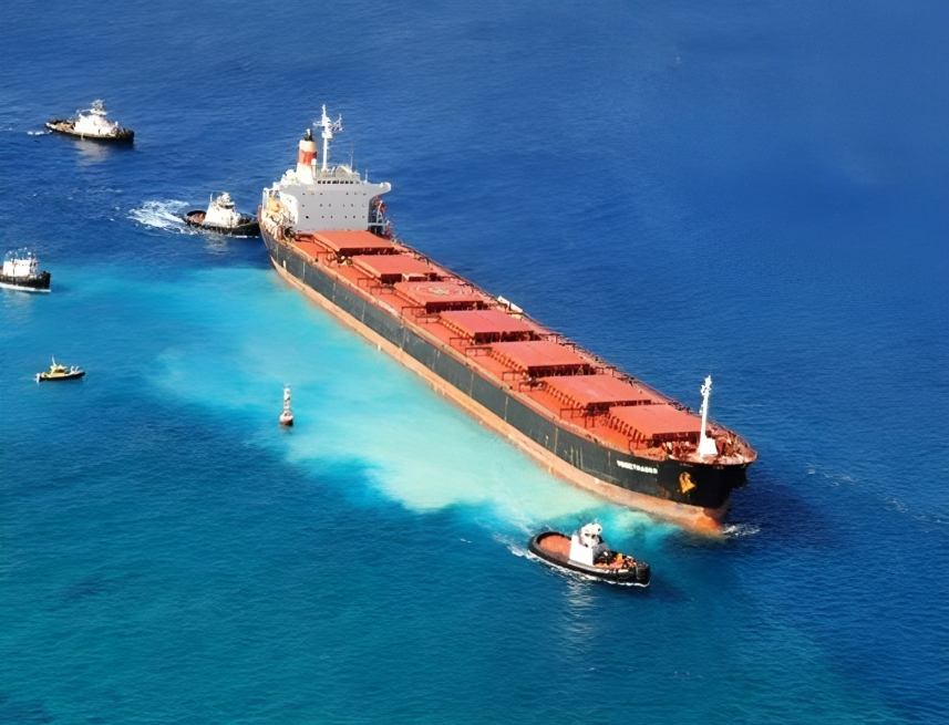 Several Resolve Marine boats surround a large ship at sea