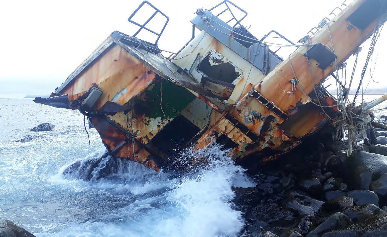 The wreck of the Freyja washed up on shore
